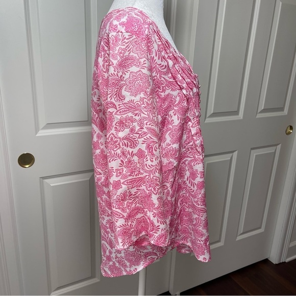 NWOT Counterparts Pink and White Paisley Floral V-Neck 3/4 Sleeve Top Blouse M - Picture 5 of 16